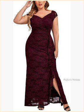 Plus Size Lace Off Shoulder Side Split Maxi Dress